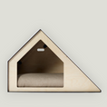 Load image into Gallery viewer, Elegant pet house crafted from plywood in a light tone and designed with steel, combining modern minimalism with comfort for dog and cats.