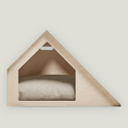 Load image into Gallery viewer, Elegant pet house crafted from plywood in a light tone and designed with steel, combining modern minimalism with comfort for dog and cats.