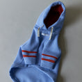 Load image into Gallery viewer, Light blue hoodie with terracotta inside hoodie and stripes on the sleeves, made with a soft terry. Long Sleeves