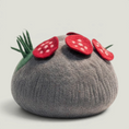 Load image into Gallery viewer, Nala's Pet Furniture Boutique handcrafted grey felted wool cat cave with red mushroom and green grass accents.