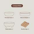 Load image into Gallery viewer, Pet bowl table equipped with an antibacterial porcelain bowl, a silicon base and 3 crafted wood legs.