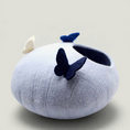 Cargar la imagen en la vista de la galería, Nala's Pet Furniture Boutique handmade light blue wool felt cat cave bed with decorative butterfly accents
