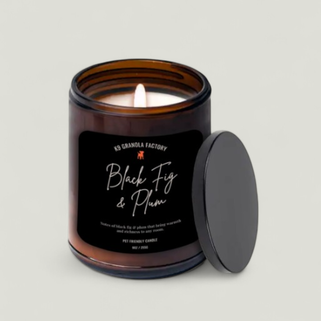 Black Fig Plum - Pet Friendly Candle made with 100% natural soy wax and a cotton wick, safe for pets and family. Shredded coconut and fresh blueberry scent naturally neutralizes odors. Clean burn, free from toxins, parabens, and phthalates.