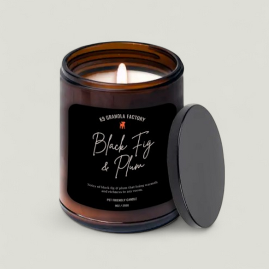 Black Fig Plum - Pet Friendly Candle made with 100% natural soy wax and a cotton wick, safe for pets and family. Shredded coconut and fresh blueberry scent naturally neutralizes odors. Clean burn, free from toxins, parabens, and phthalates.