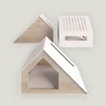 Load image into Gallery viewer, Elegant pet house crafted from plywood in a light tone and designed with steel, combining modern minimalism with comfort for dog and cats.
