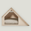 Load image into Gallery viewer, Elegant pet house crafted from plywood in a light tone and designed with steel, combining modern minimalism with comfort for dog and cats.
