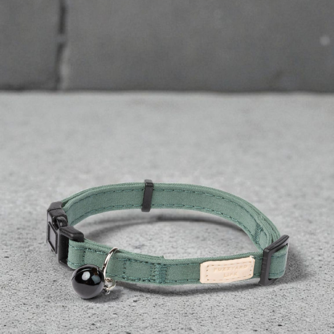 FuzzYard Life Cat Collar - Soft cotton cat collar with matte black hardware and bell. Adjustable 20–30 cm for a secure, comfortable fit. Available in multiple colors from FuzzYard Life’s premium pet accessory range.