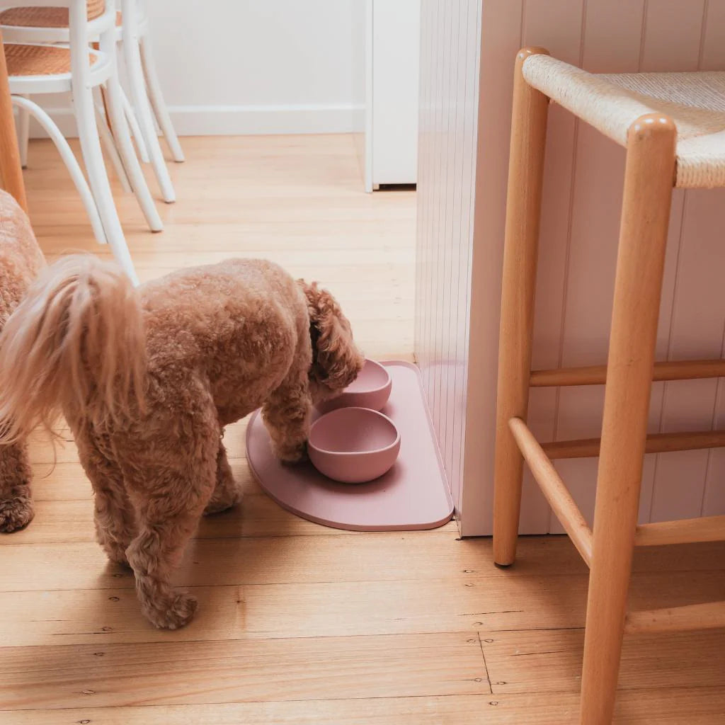 FuzzYard Life silicone pet feeding mat, food‑grade, dishwasher‑safe, spill‑resistant design, available in five colors for stylish and practical pet mealtime.