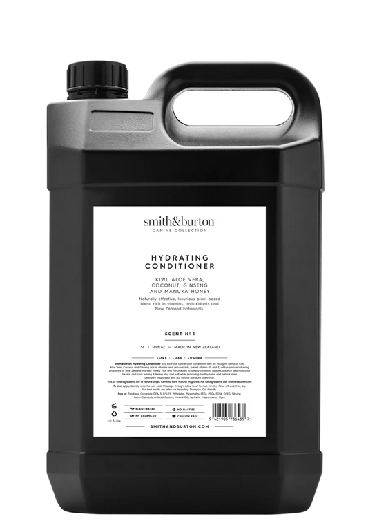 Black container of Smith & Burton hydrating conditioner on a white background