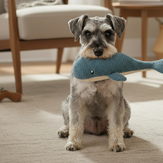 Juguete de peluche para perros con chirriador de ballena