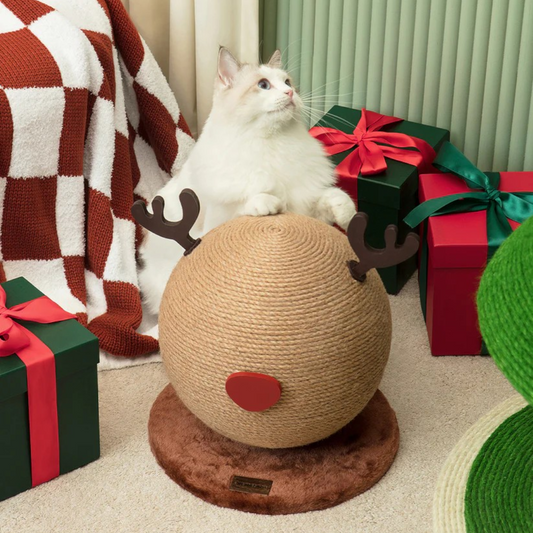 Reindeer Cat Scratching Ball angle view – Nala's Pet Boutique