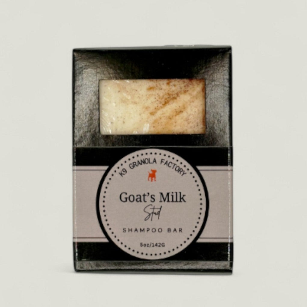 Stud Goat’s Milk Dog Shampoo Bar — With argan & coconut oils to hydrate and soften skin, soothe dryness, help prevent dandruff, and support a thick, healthy, glossy coat. The bold, clean scent leaves your dog smelling fresh and confident after every bath.