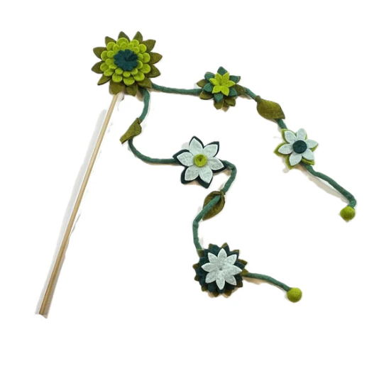 Green Flowers Cat teaser on white background