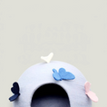 Cargar la imagen en la vista de la galería, Nala's Pet Furniture Boutique handmade light blue wool felt cat cave bed with colorful 3D butterfly decorations.
