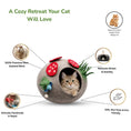 Load image into Gallery viewer, Nala's Pet Furniture Boutique felted wool cat cave with mushroom accents and a cat resting inside
