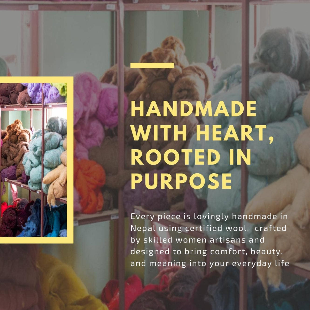 Nala's Pet Furniture Boutique workshop shelves filled with colorful raw wool for handcrafted felted cat caves